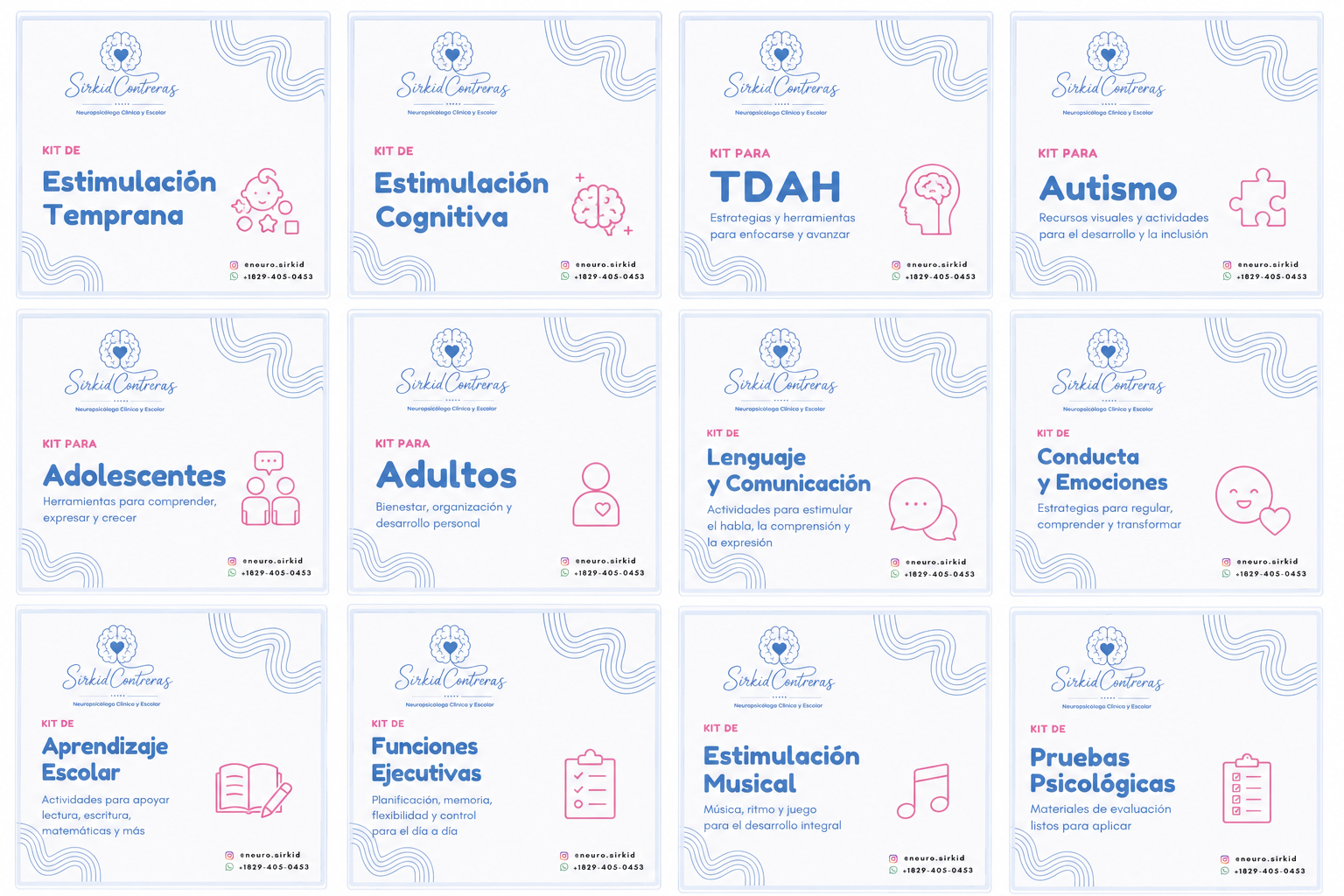 Vista del catálogo de kits neuropsicológicos y educativos